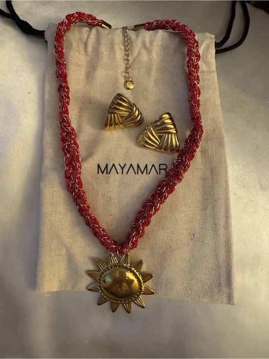 Mayamar Jewelry - Mayamar Red Braided Necklace with Gold Sun Pendant